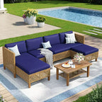 Captiva Designs Set Divano Sezionale in Rattan Vimini per Patio, con Pouf e Cuscini