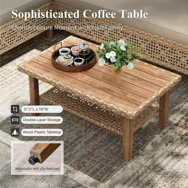 Captiva Designs Set Divano Sezionale in Rattan Vimini per Patio, con Pouf e Cuscini