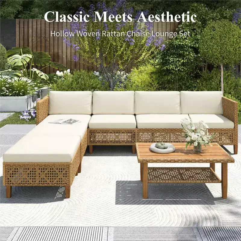 Captiva Designs Set Divano Sezionale in Rattan Vimini per Patio, con Pouf e Cuscini