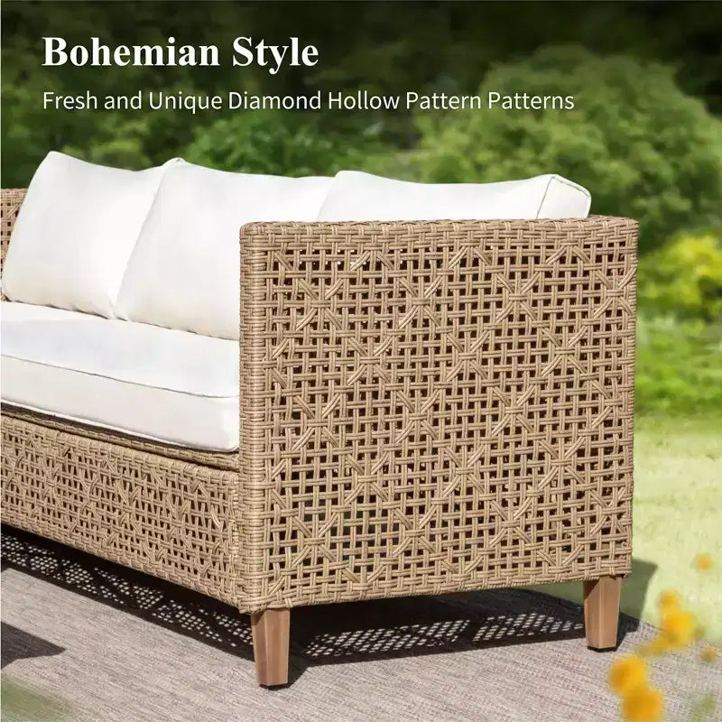 Captiva Designs Set Divano Sezionale in Rattan Vimini per Patio, con Pouf e Cuscini