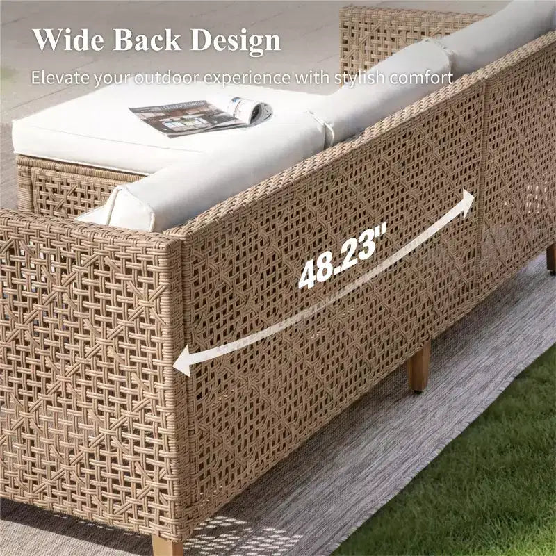 Captiva Designs Set Divano Sezionale in Rattan Vimini per Patio, con Pouf e Cuscini