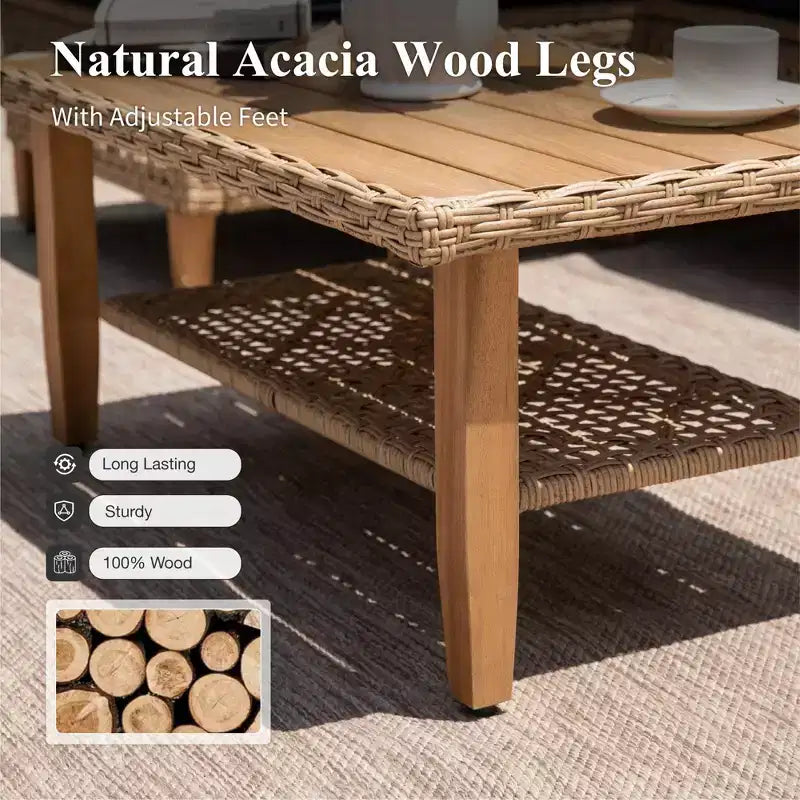 Captiva Designs Set Divano Sezionale in Rattan Vimini per Patio, con Pouf e Cuscini