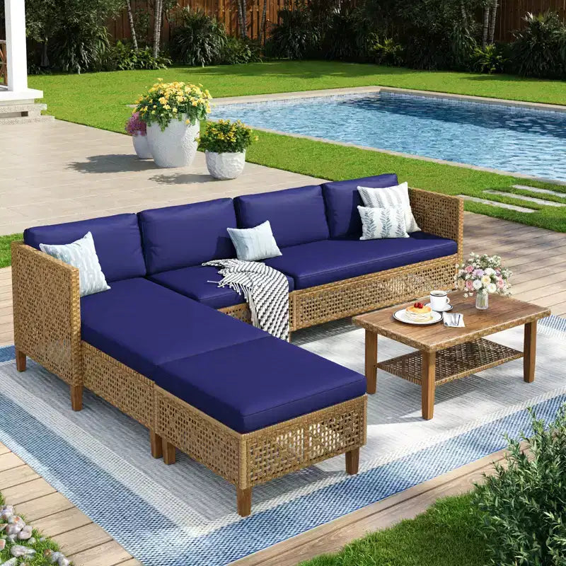 Captiva Designs Set Divano Sezionale in Rattan Vimini per Patio, con Pouf e Cuscini