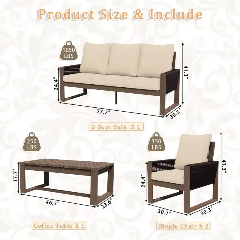 Set per Patio Esterno UPTIOT in Legno di Tsuga di Alta Qualità e Comfort Resistente all'Acqua