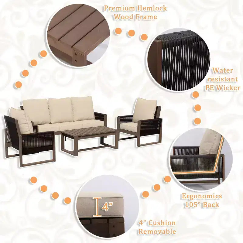 Set per Patio Esterno UPTIOT in Legno di Tsuga di Alta Qualità e Comfort Resistente all'Acqua