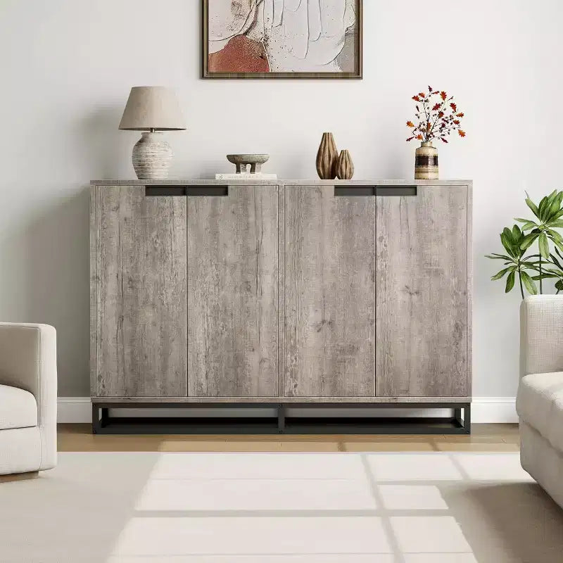 Mobile Credenza a Buffet da 55 Pollici, Mobile Contenitore con 4 Ante e Ripiani Regolabili, Mobile Contenitore da Cucina, Sala da Pranzo, Ingresso, Soggiorno