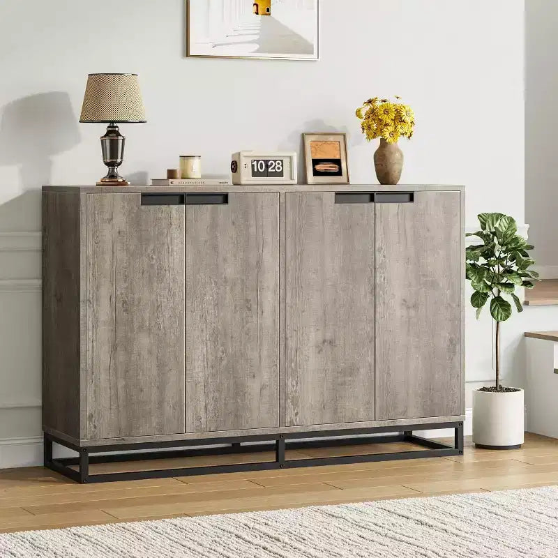 Mobile Credenza a Buffet da 55 Pollici, Mobile Contenitore con 4 Ante e Ripiani Regolabili, Mobile Contenitore da Cucina, Sala da Pranzo, Ingresso, Soggiorno