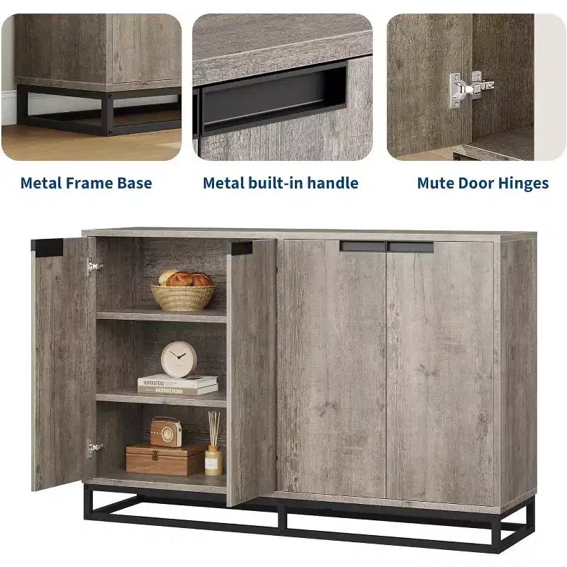 Mobile Credenza a Buffet da 55 Pollici, Mobile Contenitore con 4 Ante e Ripiani Regolabili, Mobile Contenitore da Cucina, Sala da Pranzo, Ingresso, Soggiorno