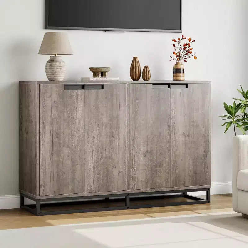 Mobile Credenza a Buffet da 55 Pollici, Mobile Contenitore con 4 Ante e Ripiani Regolabili, Mobile Contenitore da Cucina, Sala da Pranzo, Ingresso, Soggiorno