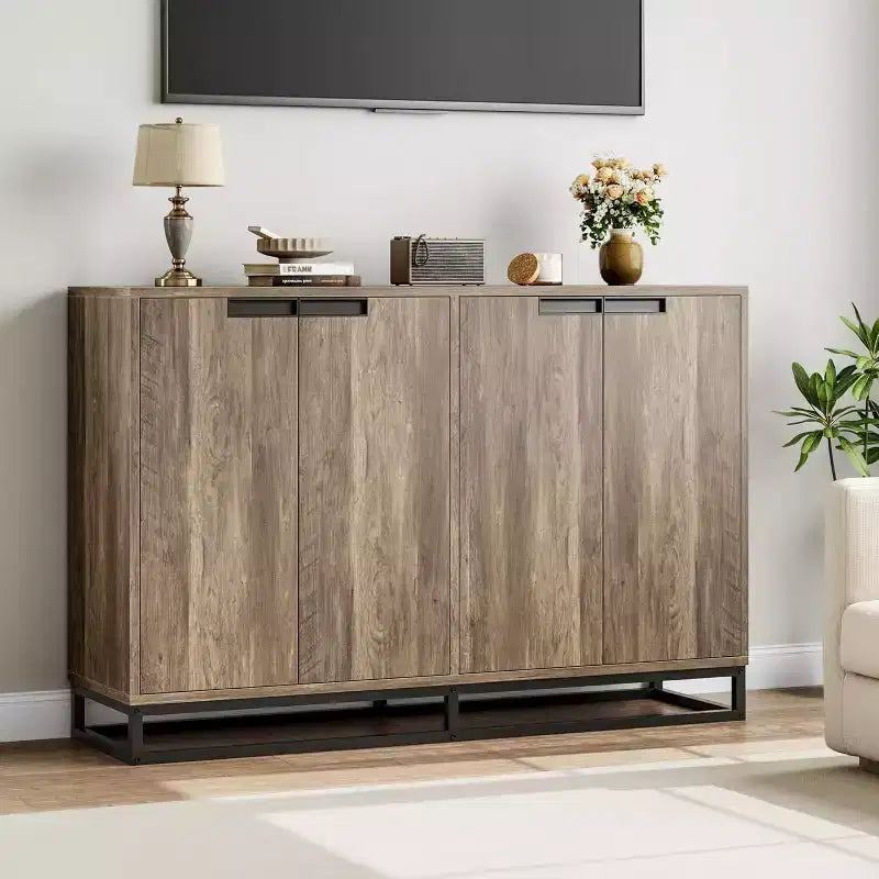 Mobile Credenza a Buffet da 55 Pollici, Mobile Contenitore con 4 Ante e Ripiani Regolabili, Mobile Contenitore da Cucina, Sala da Pranzo, Ingresso, Soggiorno