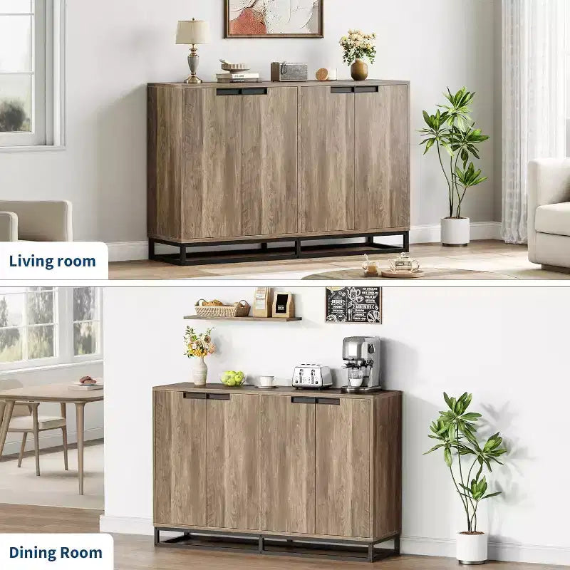 Mobile Credenza a Buffet da 55 Pollici, Mobile Contenitore con 4 Ante e Ripiani Regolabili, Mobile Contenitore da Cucina, Sala da Pranzo, Ingresso, Soggiorno