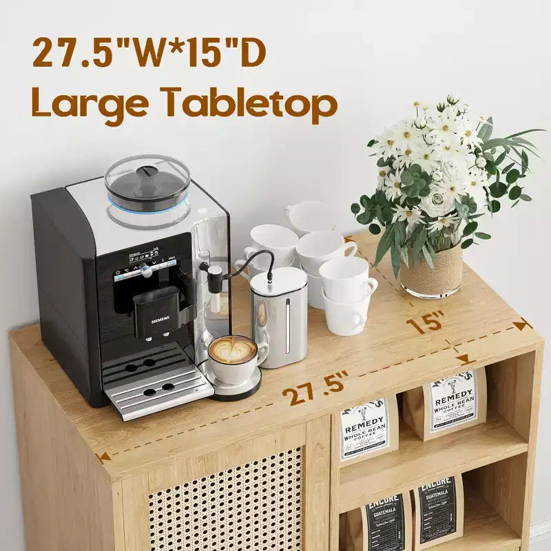 Credenza in rattan da 15 pollici JVNOXK con ripiani regolabili e cassetti a scorrimento fluido, adatta per soggiorni e cucine, colore naturale