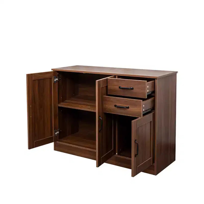 sumyeg Modern Wood Buffet Cabinet with 2 Doors, 2 Drawers and Open Storage, 43.3 Inch Console