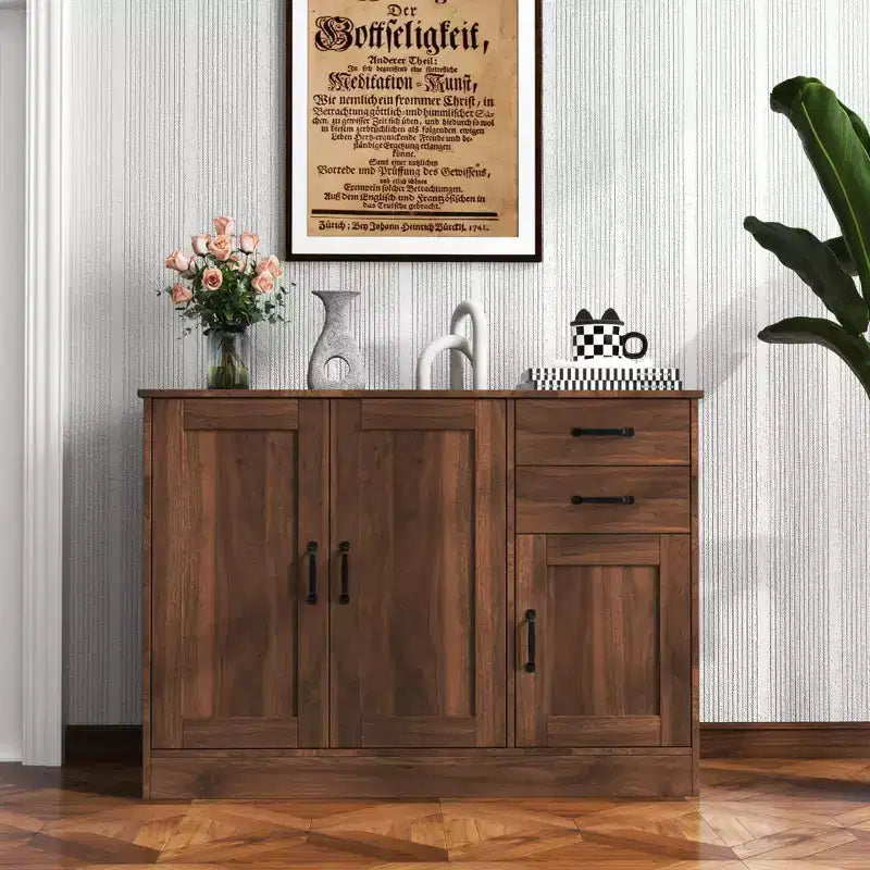 Mobile Credenza Moderno sumyeg in Legno con 2 Ante, 2 Cassetti e Vano a Giorno, Consolle da 110 cm