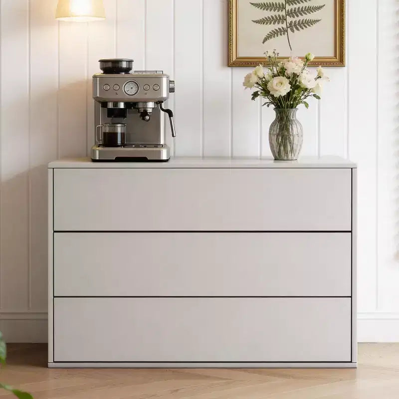 Gaoyangjiaju Cassettiera Moderna color Crema da 80 cm con 3 Cassetti con Apertura a Pressione, Comodino Piccolo per Camera da Letto, Armadietto Contenitore