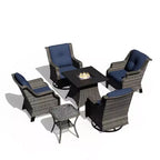 Set da esterno UPTIOT da 6 pezzi con sedie girevoli, poltrone, tavolino e braciere
