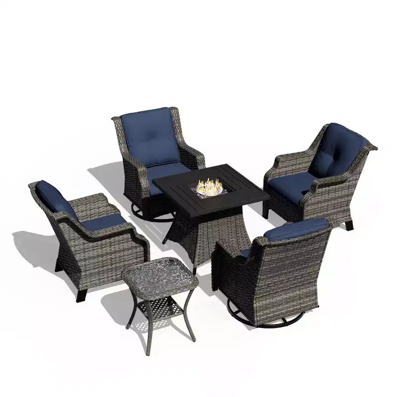 Set da esterno UPTIOT da 6 pezzi con sedie girevoli, poltrone, tavolino e braciere
