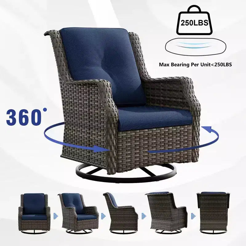 Set da esterno UPTIOT da 6 pezzi con sedie girevoli, poltrone, tavolino e braciere