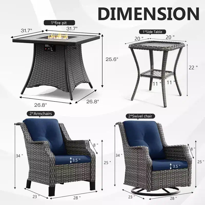 Set da esterno UPTIOT da 6 pezzi con sedie girevoli, poltrone, tavolino e braciere