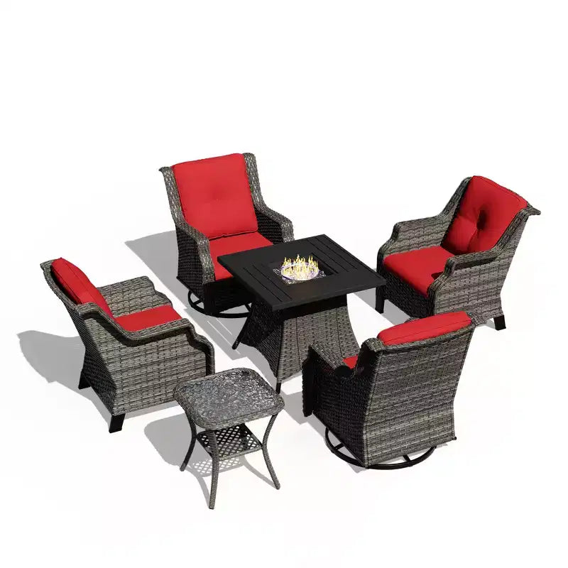 Set da esterno UPTIOT da 6 pezzi con sedie girevoli, poltrone, tavolino e braciere