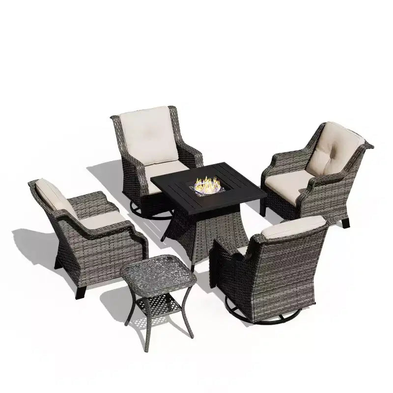 Set da esterno UPTIOT da 6 pezzi con sedie girevoli, poltrone, tavolino e braciere