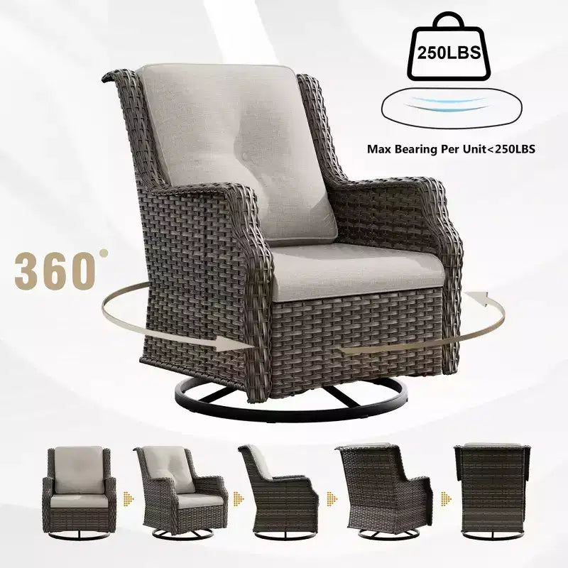 Set da esterno UPTIOT da 6 pezzi con sedie girevoli, poltrone, tavolino e braciere