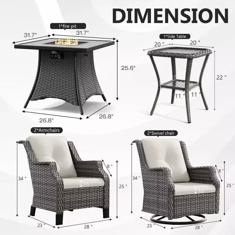Set da esterno UPTIOT da 6 pezzi con sedie girevoli, poltrone, tavolino e braciere