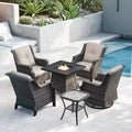 UPTIOT 6-Piece Outdoor Set with Swivel Chairs, Armchairs, Side Table & Fire Pit