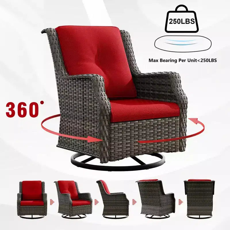Set da esterno UPTIOT da 6 pezzi con sedie girevoli, poltrone, tavolino e braciere