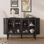 JVNOXK 60-inch Farmhouse-Style Storage Sideboard with Glass Doors and Adjustable Shelves, Wooden Buffet Cabinet for Kitchen, Black