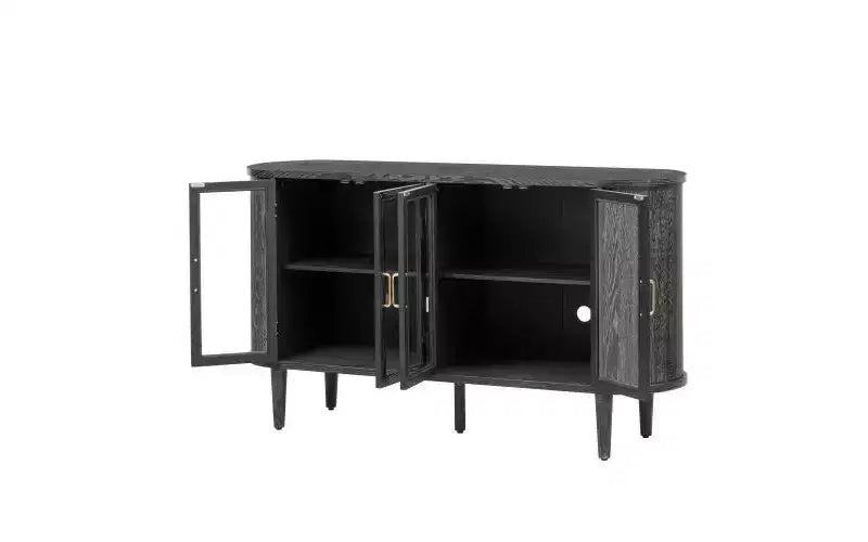 JVNOXK Credenza per sala da pranzo in stile rustico da 60 pollici con ante in vetro e ripiani regolabili, mobile buffet in legno per cucina, colore nero