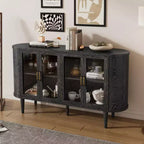 JVNOXK Credenza per sala da pranzo in stile rustico da 60 pollici con ante in vetro e ripiani regolabili, mobile buffet in legno per cucina, colore nero