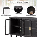 JVNOXK Credenza per sala da pranzo in stile rustico da 60 pollici con ante in vetro e ripiani regolabili, mobile buffet in legno per cucina, colore nero