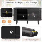 JVNOXK Credenza per sala da pranzo in stile rustico da 60 pollici con ante in vetro e ripiani regolabili, mobile buffet in legno per cucina, colore nero