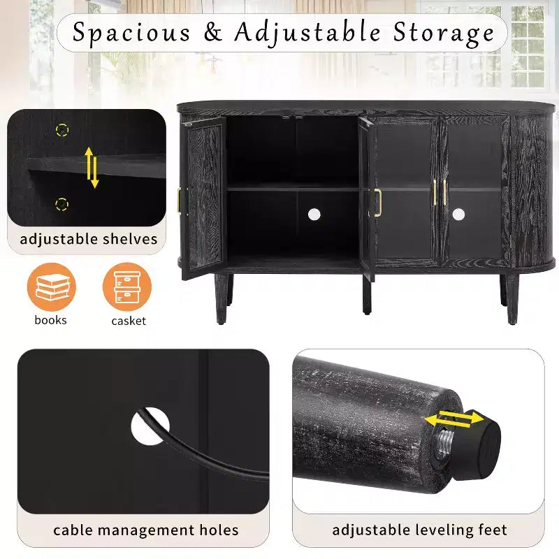 JVNOXK Credenza per sala da pranzo in stile rustico da 60 pollici con ante in vetro e ripiani regolabili, mobile buffet in legno per cucina, colore nero