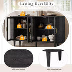 JVNOXK Credenza per sala da pranzo in stile rustico da 60 pollici con ante in vetro e ripiani regolabili, mobile buffet in legno per cucina, colore nero