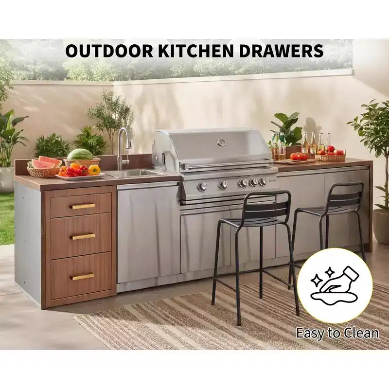 Tiroirs de cuisine extérieure, triple tiroir encastré en acier inoxydable 17 L x 20 H x 20 P avec poignée, tiroirs pour îlot de cuisine de barbecue