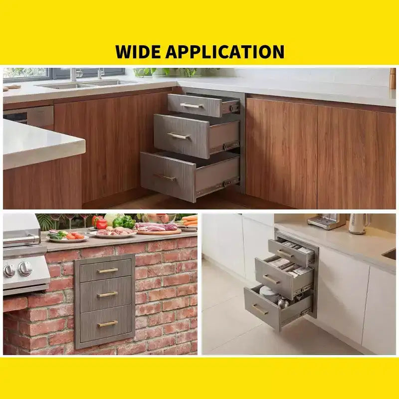 Tiroirs de cuisine extérieure, triple tiroir encastré en acier inoxydable 17 L x 20 H x 20 P avec poignée, tiroirs pour îlot de cuisine de barbecue