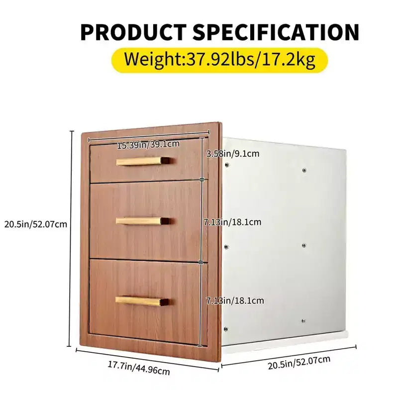 Tiroirs de cuisine extérieure, triple tiroir encastré en acier inoxydable 17 L x 20 H x 20 P avec poignée, tiroirs pour îlot de cuisine de barbecue