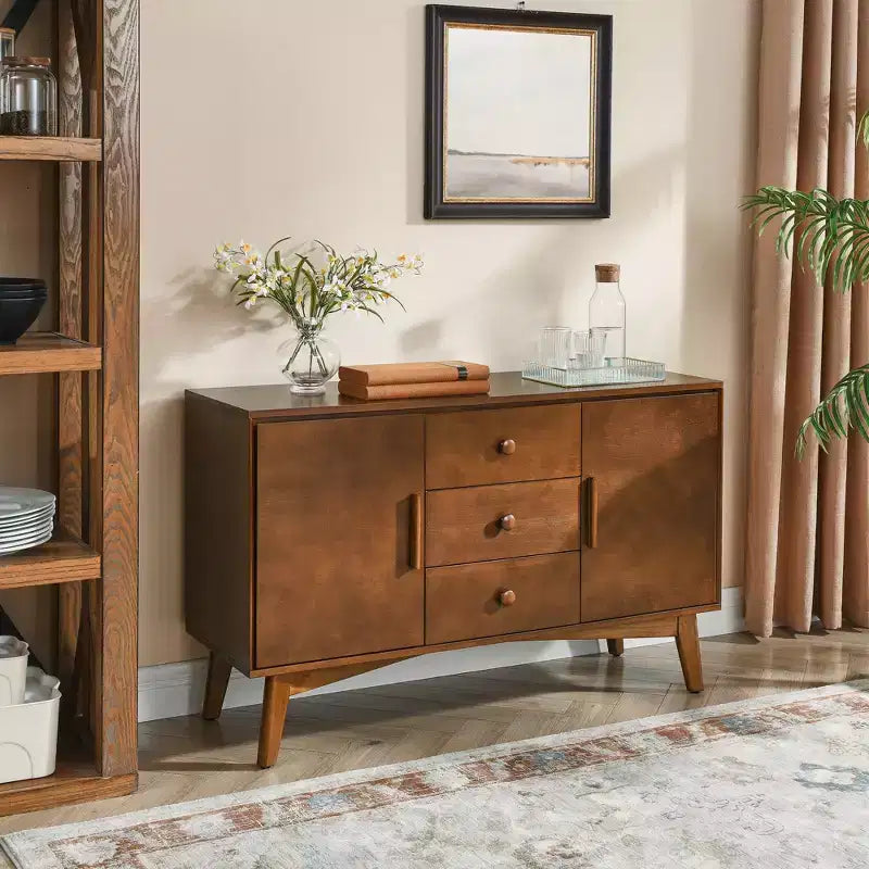 Madia Credenza Mid-Century 47.3, Mobile Contenitore con 2 Ante e 3 Cassetti per Ingresso, Soggiorno, Sala da Pranzo, Cucina