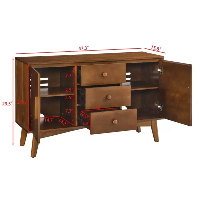 Madia Credenza Mid-Century 47.3, Mobile Contenitore con 2 Ante e 3 Cassetti per Ingresso, Soggiorno, Sala da Pranzo, Cucina