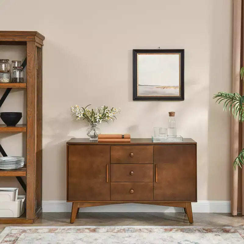 Madia Credenza Mid-Century 47.3, Mobile Contenitore con 2 Ante e 3 Cassetti per Ingresso, Soggiorno, Sala da Pranzo, Cucina