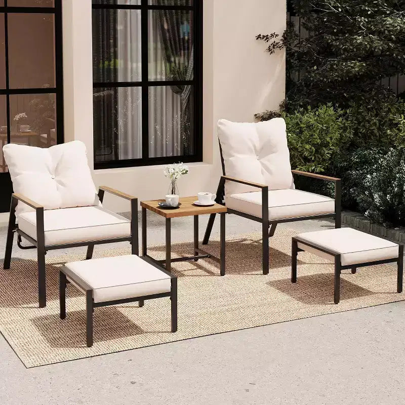 LAUSAINT HOME Set da 5 Pezzi da Esterno per Patio con Sedie Reclinabili Regolabili per Tutte le Stagioni