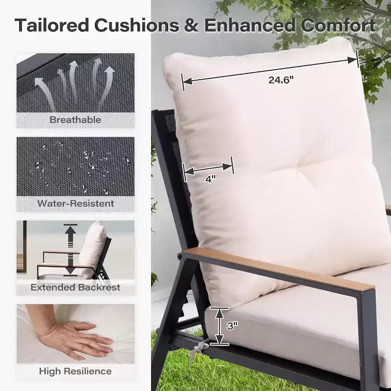 LAUSAINT HOME Set da 5 Pezzi da Esterno per Patio con Sedie Reclinabili Regolabili per Tutte le Stagioni
