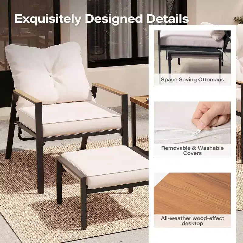 LAUSAINT HOME Set da 5 Pezzi da Esterno per Patio con Sedie Reclinabili Regolabili per Tutte le Stagioni