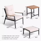 LAUSAINT HOME Set da 5 Pezzi da Esterno per Patio con Sedie Reclinabili Regolabili per Tutte le Stagioni