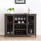 Meuble de bar en bois de 47'' avec portes en verre - Cave à vin avec étagères réglables