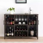 Meuble de bar en bois de 47'' avec portes en verre - Cave à vin avec étagères réglables