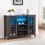 Meuble de bar en bois de 47'' avec portes en verre - Cave à vin avec étagères réglables