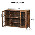 Meuble de bar en bois de 47'' avec portes en verre - Cave à vin avec étagères réglables